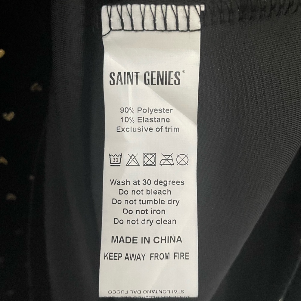Saint Genies Heart Print Velvet Faux Wrap Mini Dress Black and Gold NWT - Picture 12 of 14